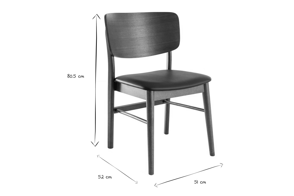 Abmessungen der SHELDON-St�hle aus dunklem Holz und Schwarz in Schwarzwei�, H�he 80,5 cm, Breite 52 cm, Tiefe 51 cm.