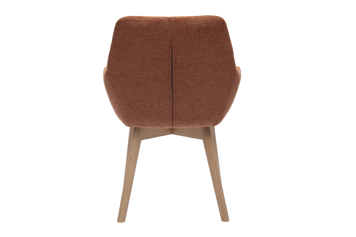 Stuhl aus verbranntem Orangenstoff, Rckansicht, mit hellen Holzbeinen.