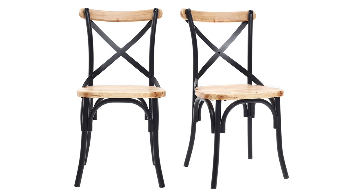 Stühle Industrie-Stil schwarzes Metall und Holz (2er-Set) JAKE