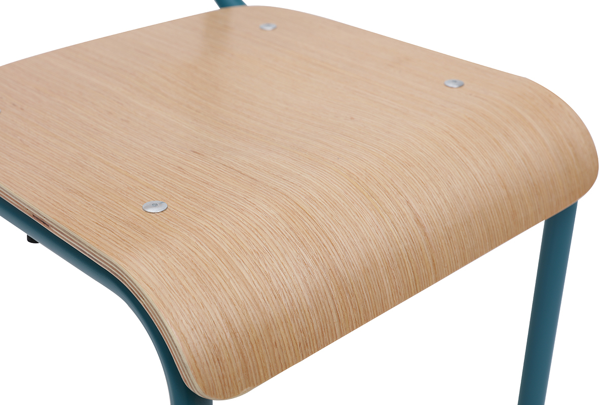St�hle Schulstuhl-Look stapelbar Metall Gr�nblau und helles Holz (2er-Set) SCHOOL