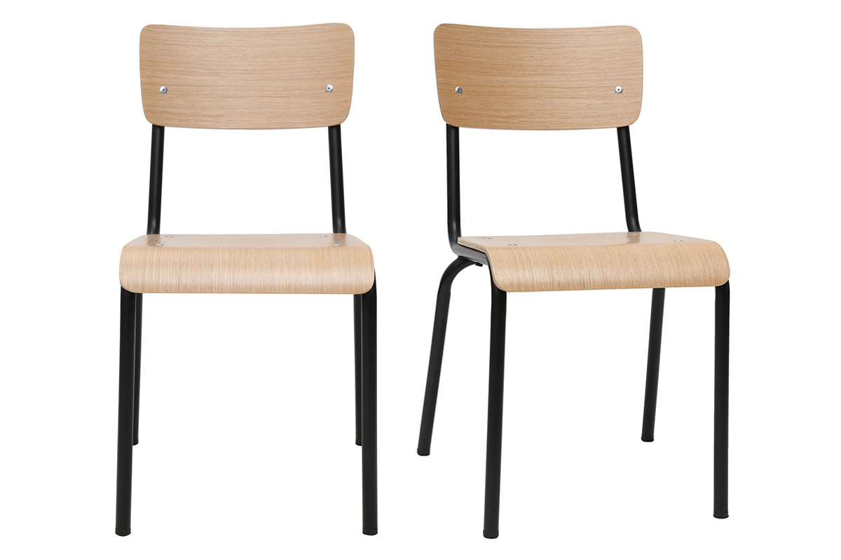 Sthle Schulstuhl-Look stapelbar Metall Schwarz und helles Holz (2er-Set) SCHOOL