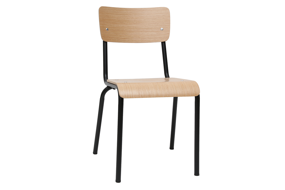 Sthle Schulstuhl-Look stapelbar Metall Schwarz und helles Holz (2er-Set) SCHOOL