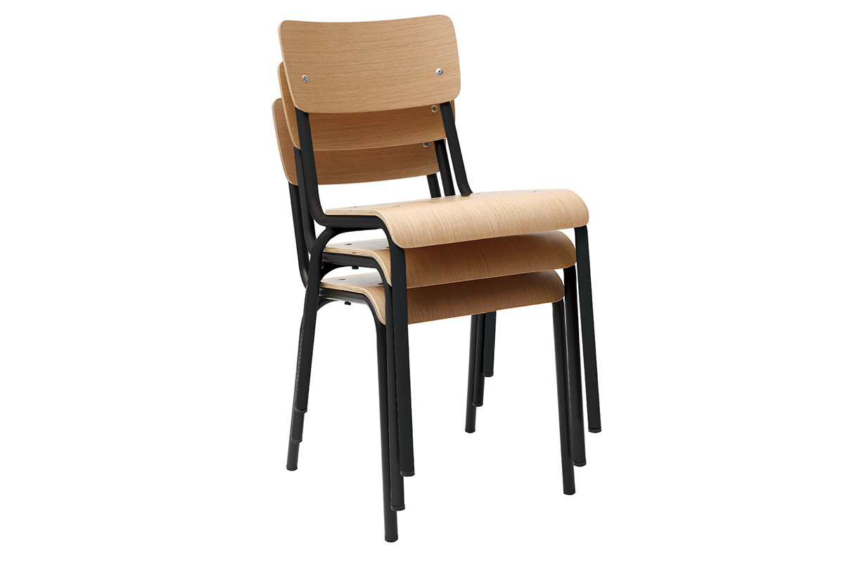 Sthle Schulstuhl-Look stapelbar Metall Schwarz und helles Holz (2er-Set) SCHOOL