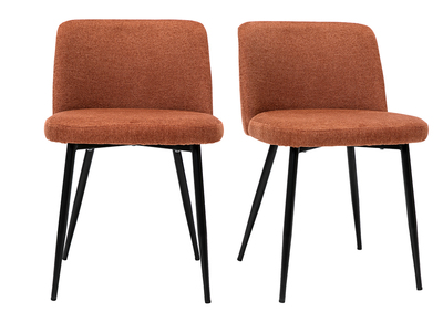 Stühle Stoff mit strukturiertem Samteffekt in Rostbraun und schwarze Metallfüße (2er-Set) MONTI
