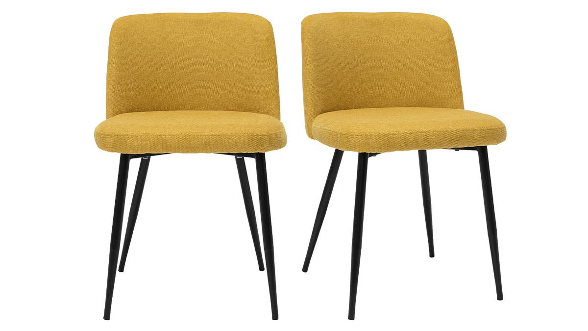 Stühle Stoff mit strukturiertem Samteffekt in Senfgelb und schwarze Metallfüße (2er-Set) MONTI