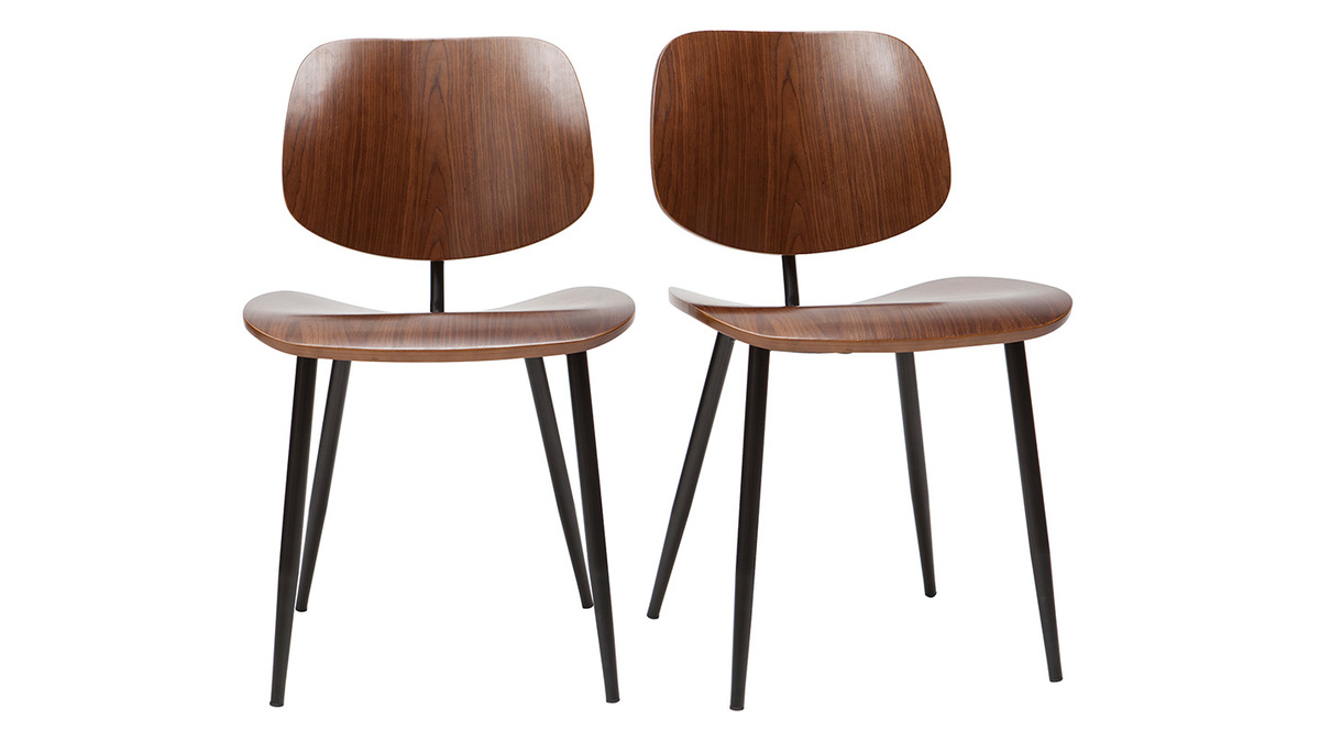Stühle TOBIAS dunkles Holz und schwarzes Metall (2er-Set)