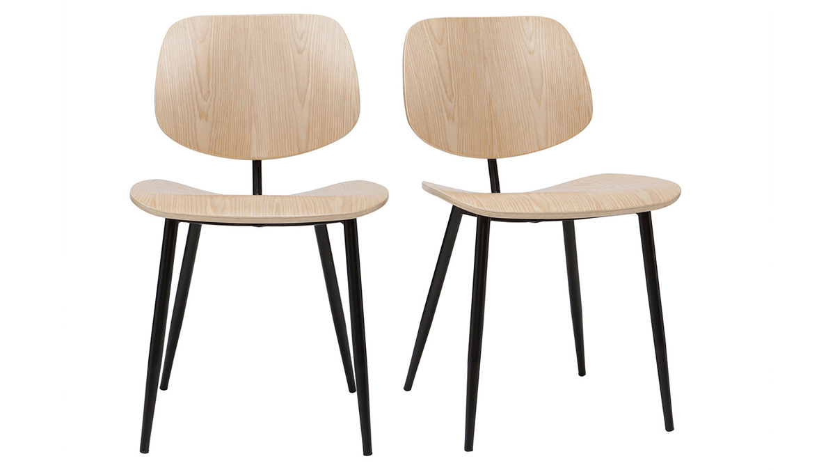 Stühle TOBIAS helles Holz und schwarzes Metall 2er-Set