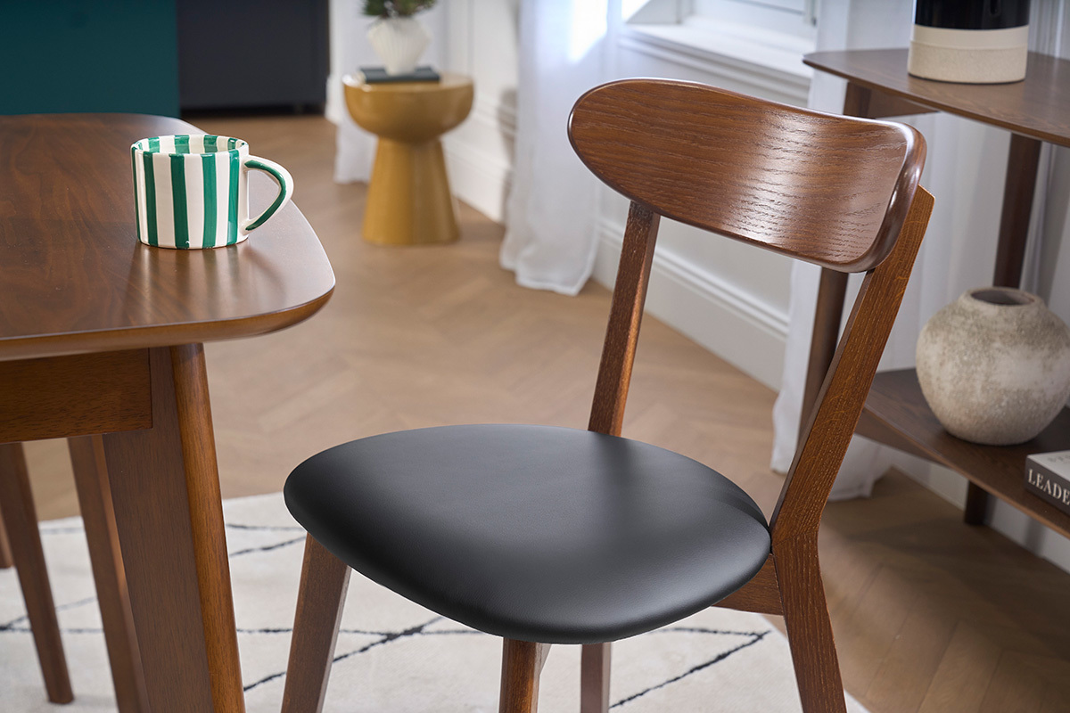 St�hle Vintage dunkles Holz und schwarze Sitzfl�che (2er-Set) DOVE