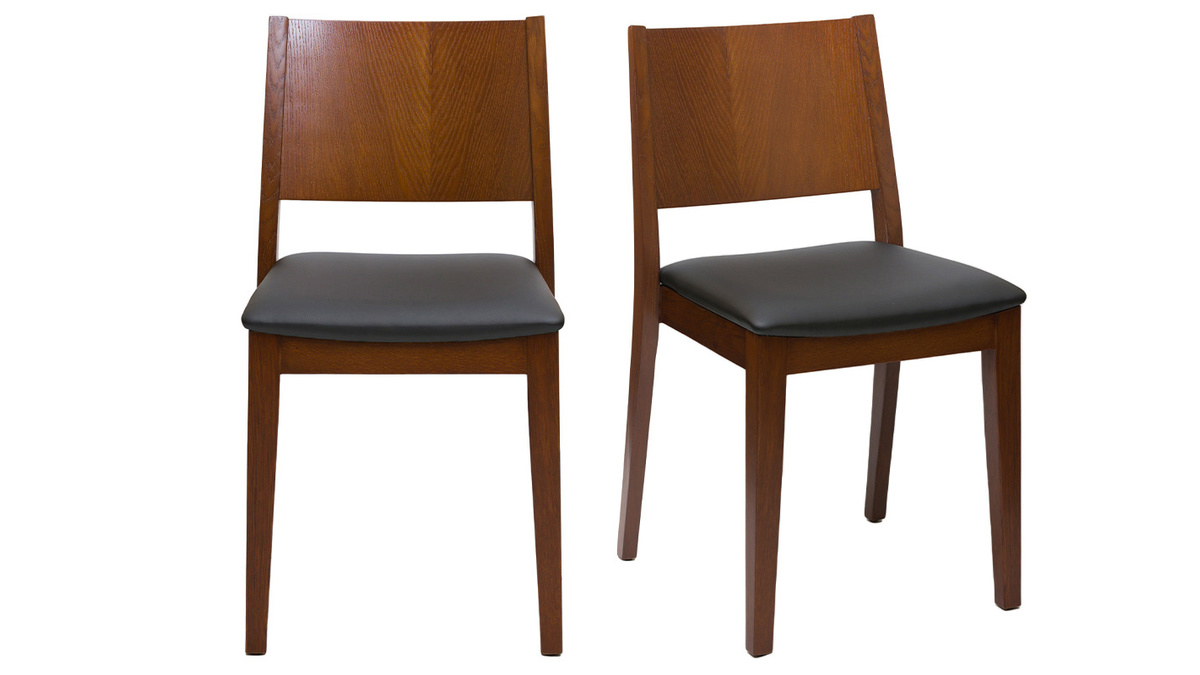 Stühle Walnussoptik und schwarze Sitzfläche (2er-Set) MELVIL