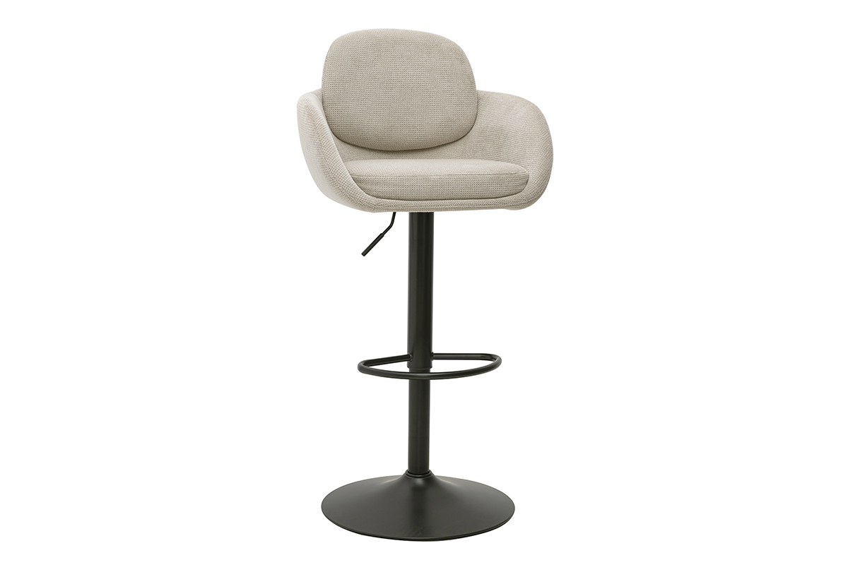 Taburetts de Bar H�hene verstellbar pivotierende 360� aus Stoff mit gepr�gtem Velours-Effekt beige und schwarzem Metall (Set von 2) SLAKE
