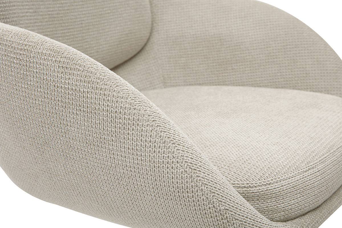 Detail der Sitzfl�che eines verstellbaren Barhockers in Beige aus Stoff mit Veloursoptik und strukturierter Oberfl�che.
