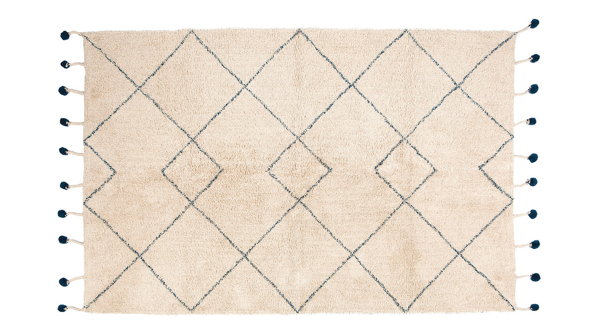 Teppich aus natrlicher Baumwolle und Bommeln 110x170cm TANVI