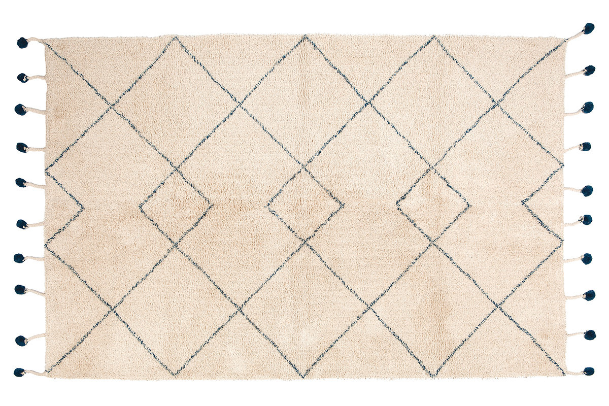 Teppich aus nat�rlicher Baumwolle und Bommeln 110x170cm TANVI