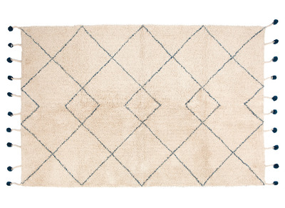 Teppich aus nat&uuml;rlicher Baumwolle und Bommeln 110x170cm TANVI