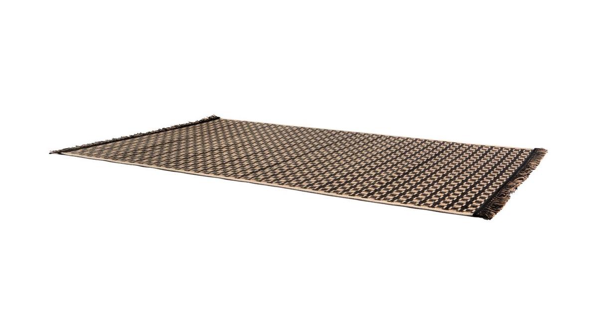 Teppich / Bettvorleger mit grafischem Muster naturfarben und schwarz 60 x 110 cm DAMA