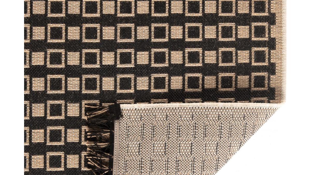 Teppich / Bettvorleger mit grafischem Muster naturfarben und schwarz 60 x 110 cm DAMA