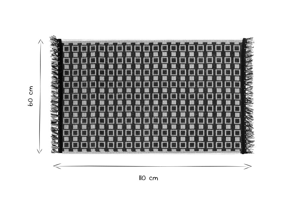 Teppich / Bettvorleger mit grafischem Muster naturfarben und schwarz 60 x 110 cm DAMA