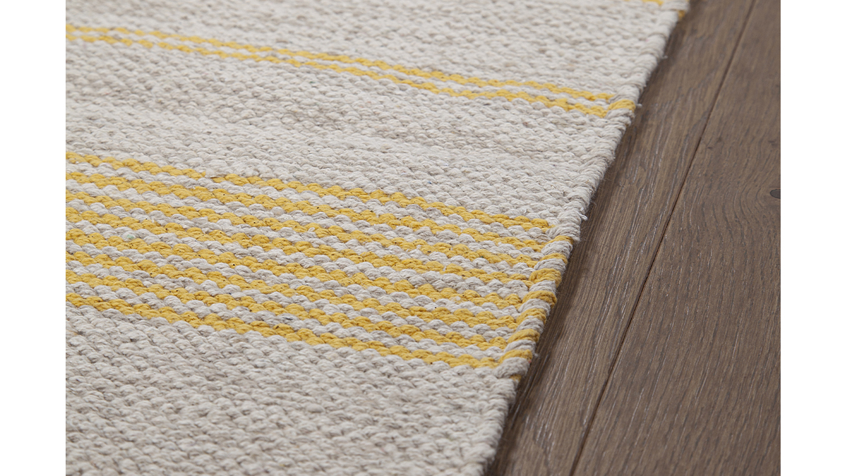 Teppich / Bettvorleger rechteckig beige mit gelben Streifen 140 x 200 cm CABOURG