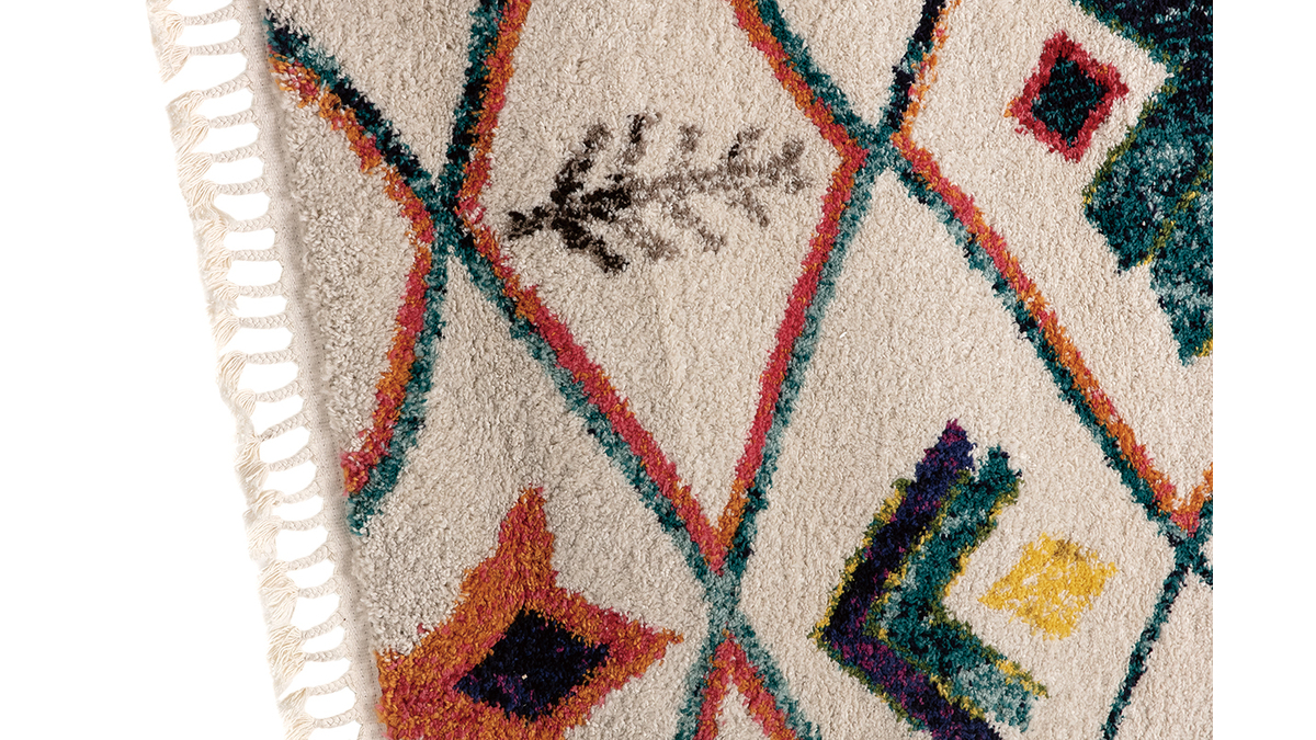 Teppich mit Berbermuster mehrfarbig mit weißen Pompons L160 x B230 cm ALADIN