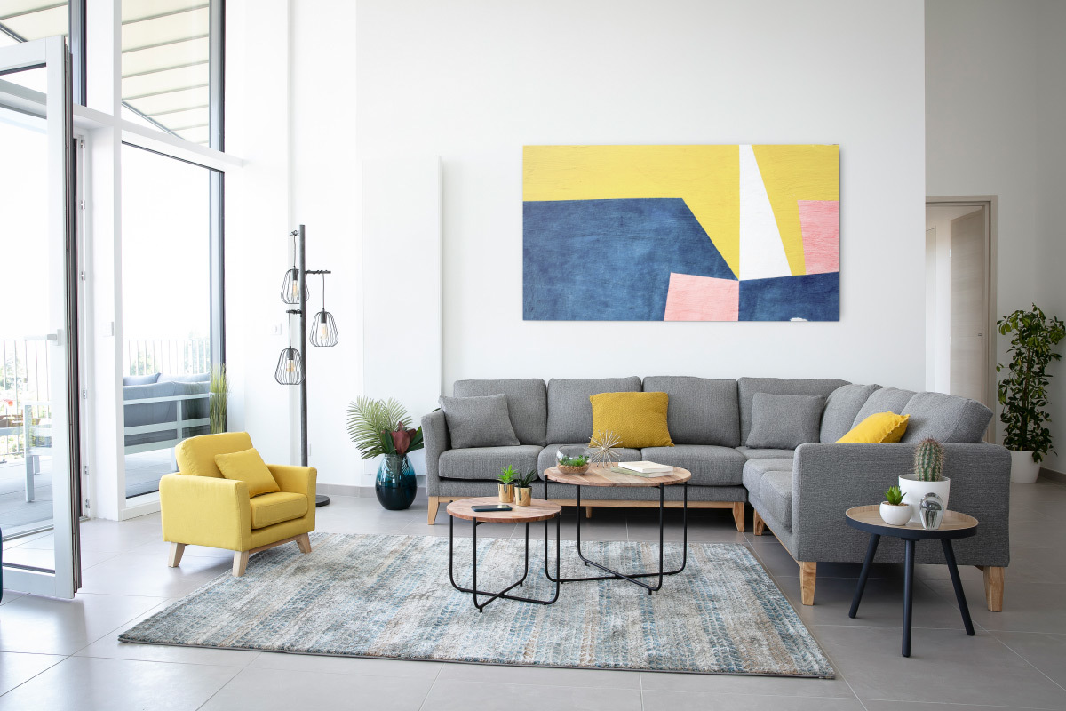 Teppich mit blauem, braunem und grauem Grafikmuster 160 x 230 cm EPIS