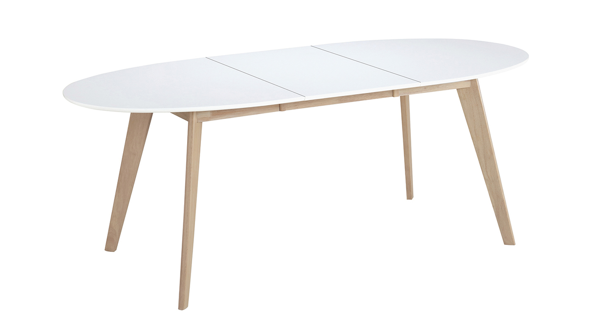 Tisch ausziehbar oval Weiß und helles Holz L150-200 LEENA