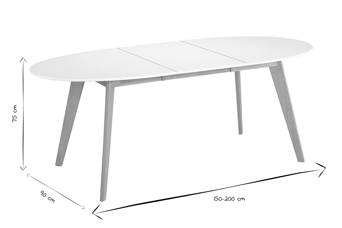 Tisch ausziehbar oval Wei und helles Holz L150-200 LEENA