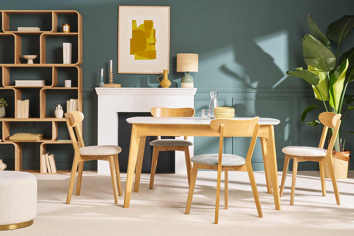 Tisch ausziehbar skandinavisch Wei und Holz Lnge 140-180 cm MEENA