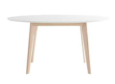 Tisch oval 150 cm Weiß und helles Holz LEENA - Tisch oval 150 cm Weiß und helles Holz LEENA