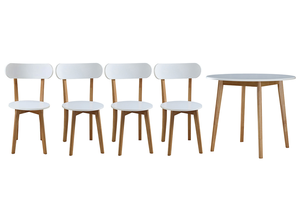 Tisch und 4 Gartensthle Wei und Holz LEENA
