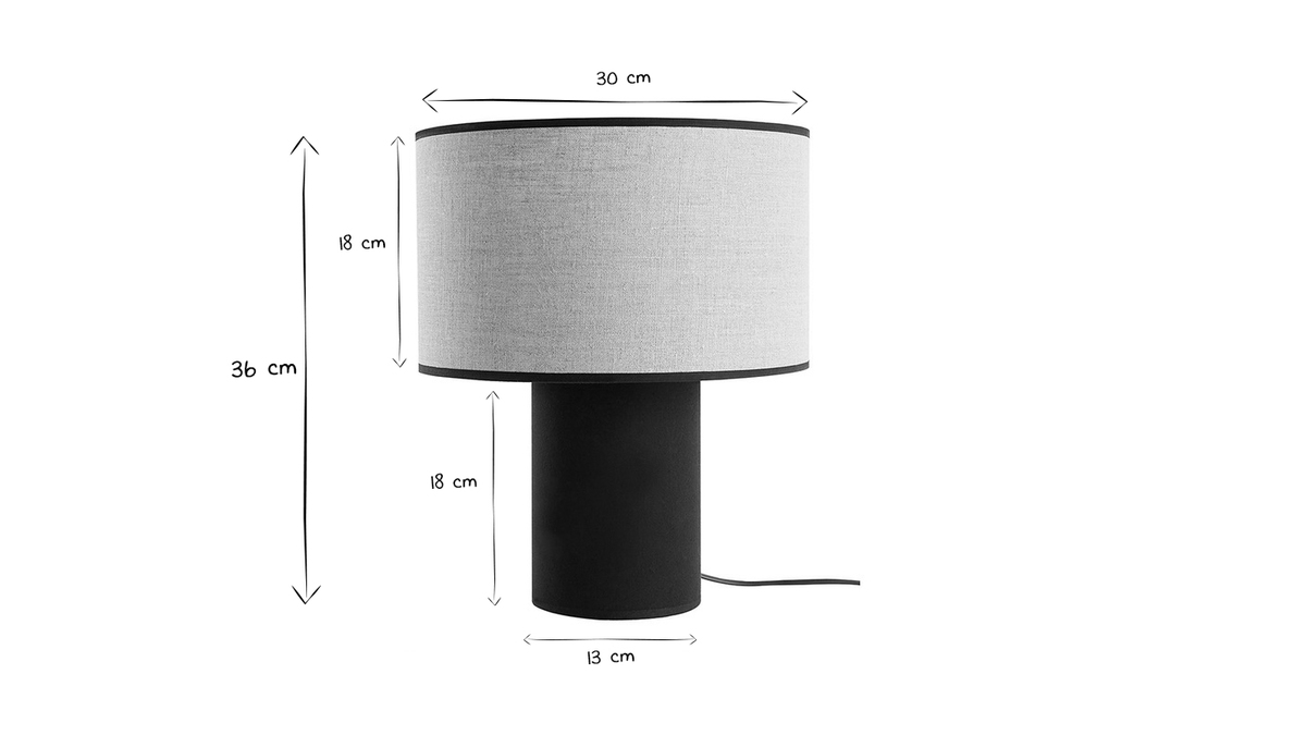 Tischlampe aus hellem Leinen und schwarzer Baumwolle SLOT