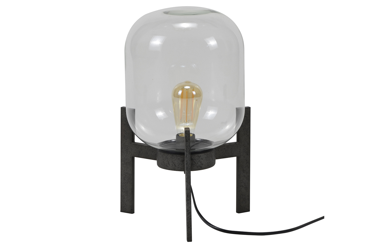 Tischlampe aus Metall Antiksilber Finish und Glaskugel HALCYLON