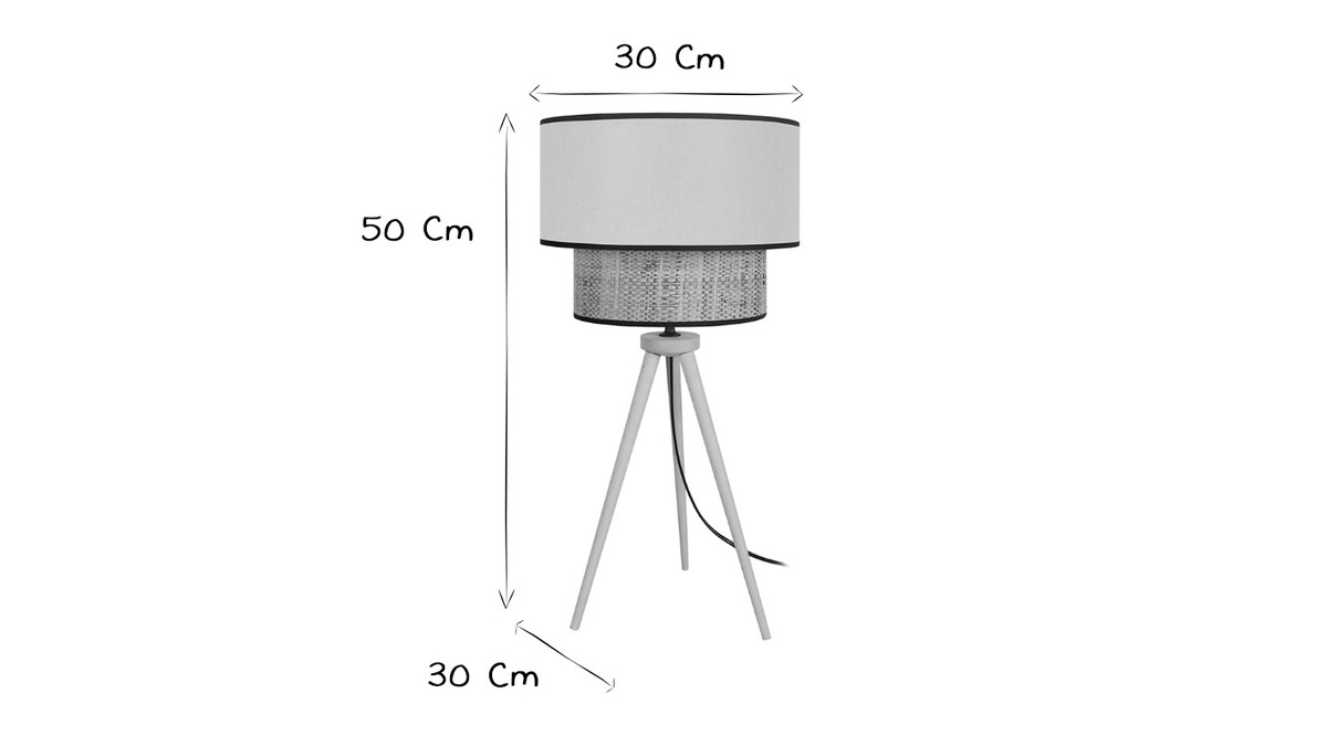 Tischlampe Bimaterial Jute und graublaues Gewebe D40 cm CHILL