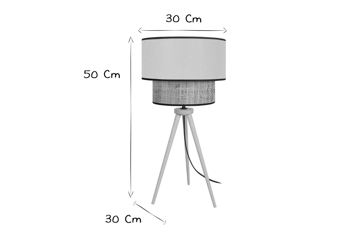 Tischlampe Bimaterial Jute und graublaues Gewebe D40 cm CHILL