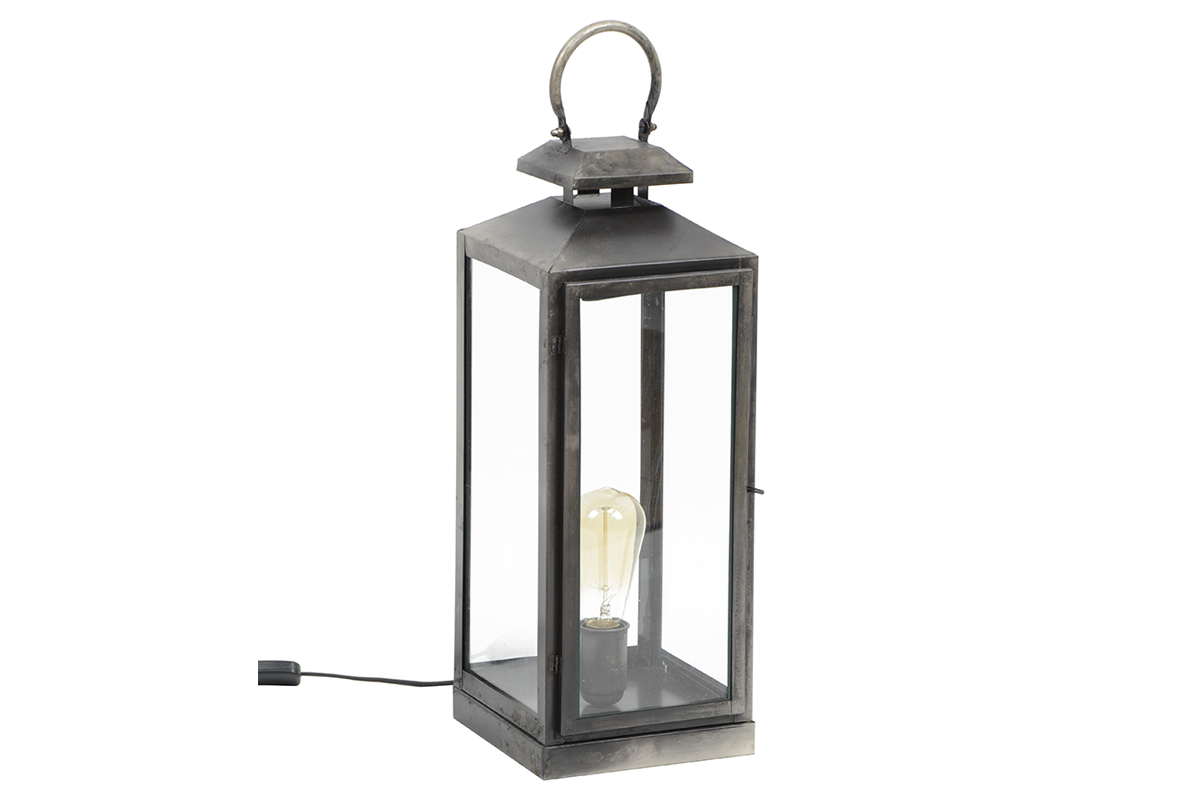 Tischlampe Laternenform altsilberfarben LANTERNA