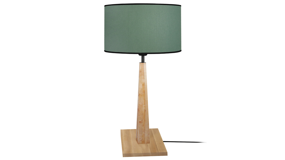 Tischlampe mit Holzfen blaugrau NIDRA