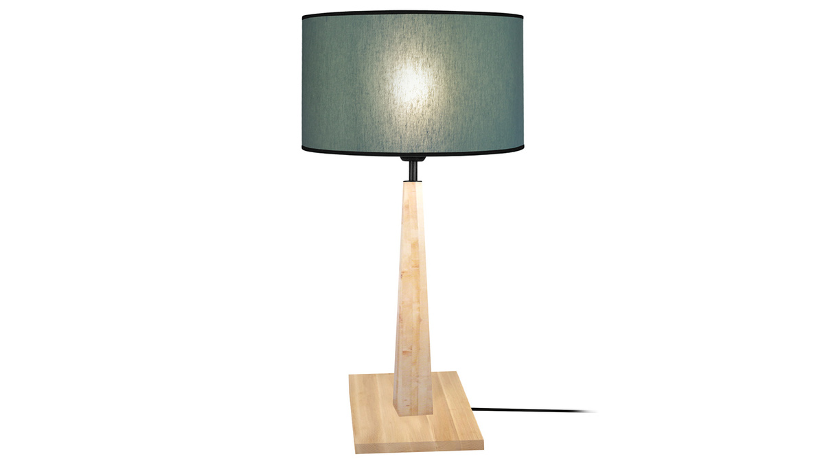 Tischlampe mit Holzfen blaugrau NIDRA