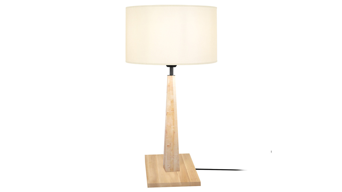 Tischlampe mit Holzfen ecru NIDRA