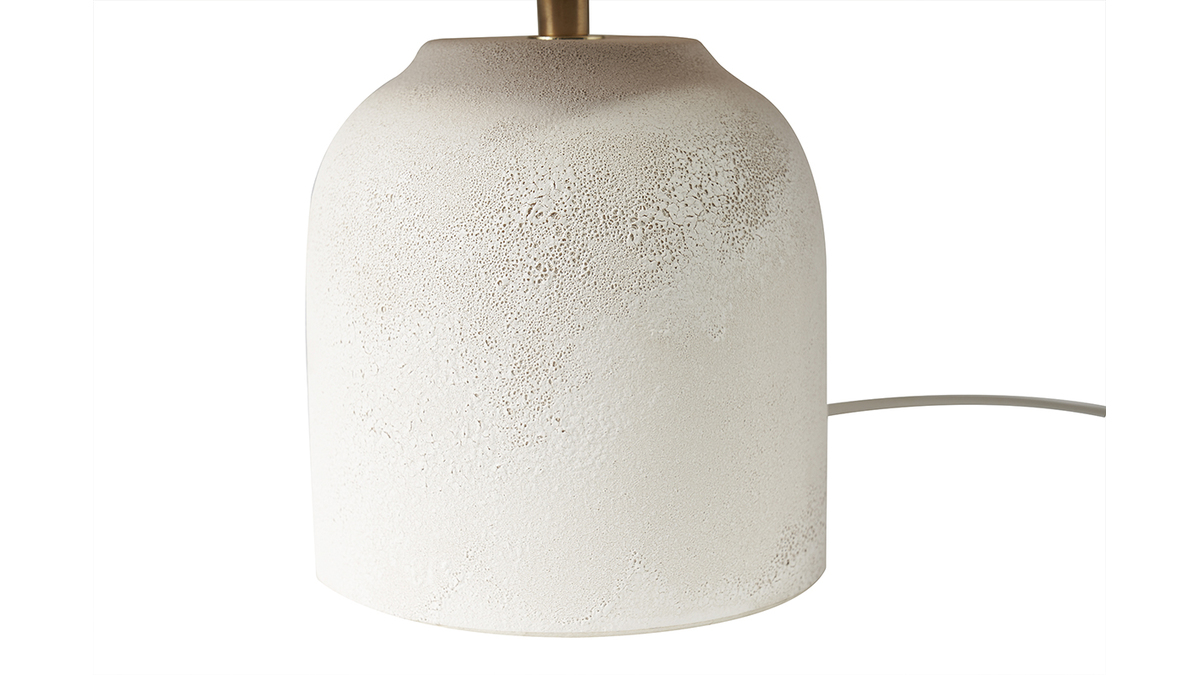 Tischleuchte aus Keramik mit Steineffekt in Wei und Lampenschirm aus Bast H35 cm ROCHA
