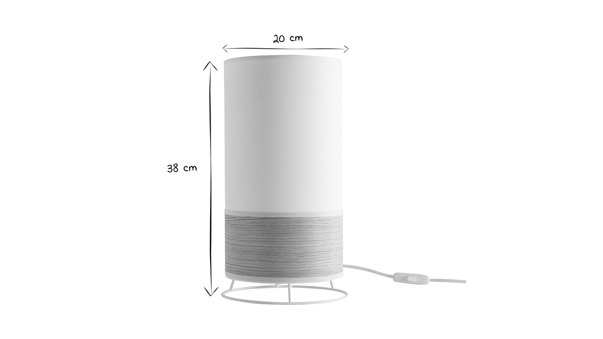 Tischleuchte aus sandfarbener Baumwolle und heller Eiche H38 cm SOLAR