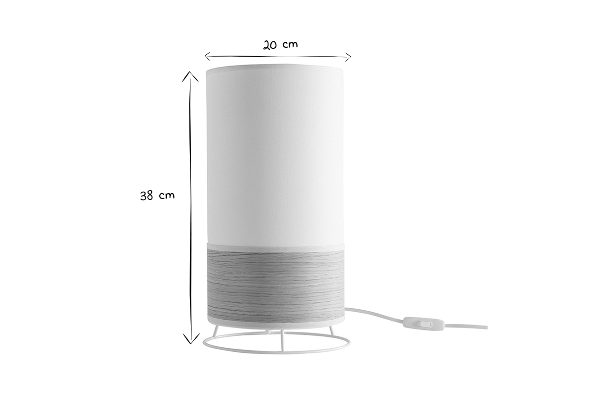 Tischleuchte aus sandfarbener Baumwolle und heller Eiche H38 cm SOLAR