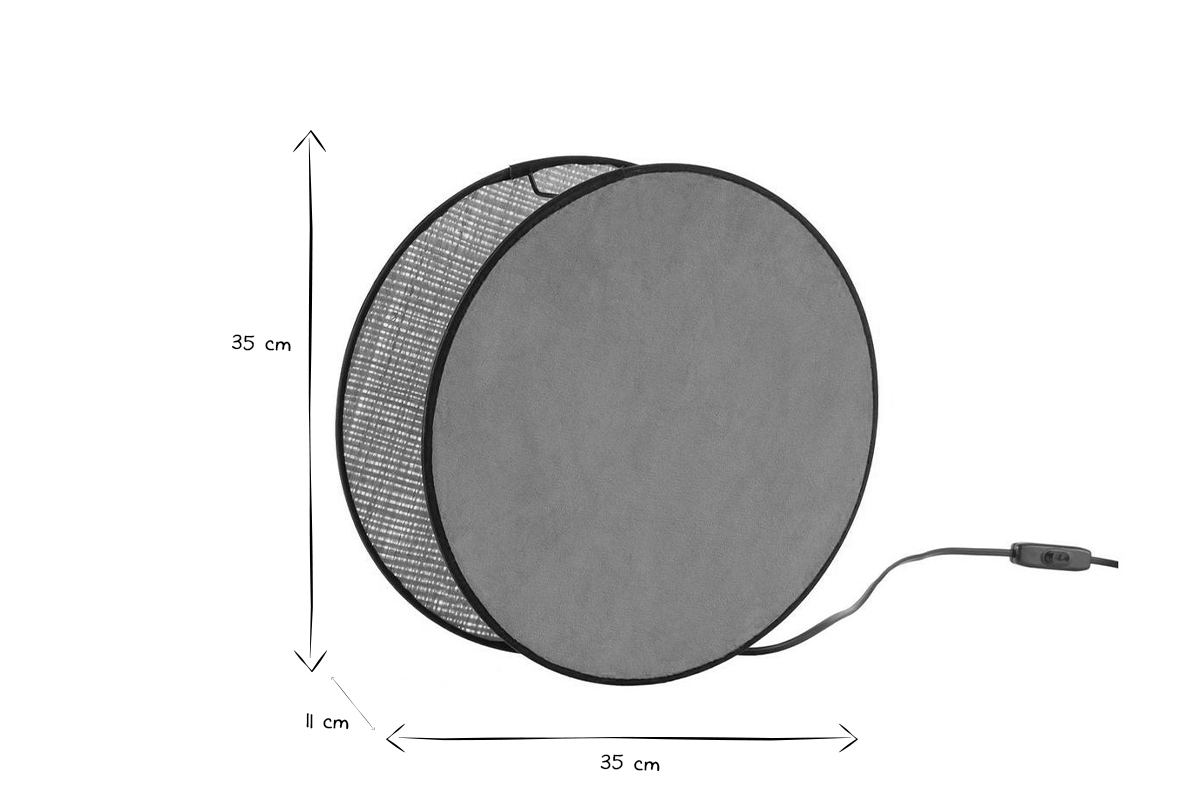 Tischleuchte aus zwei Materialien gelber Samt und Bast D 35 cm VERSO