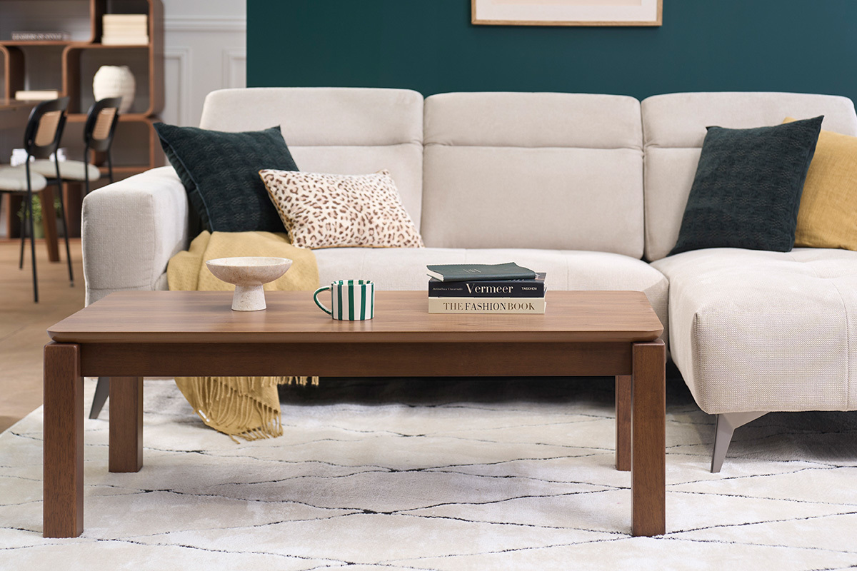 Tischplatte rechteckig aus dunkel gebeiztem Holz Nussbaum L120 cm RAYA