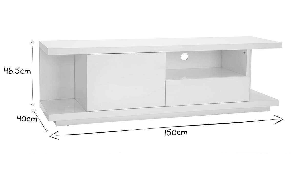 TV-Designmbel, in weiem Hochglanzlack, Breite 150 cm KARY