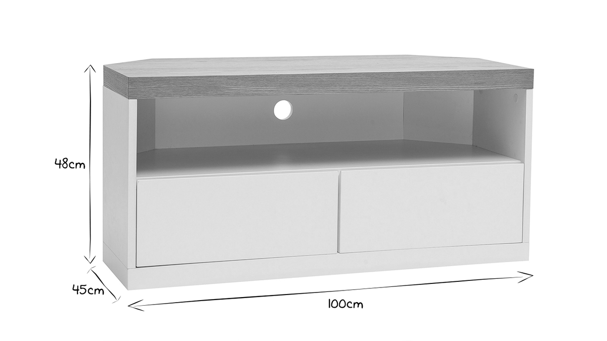 TV-Eckmbel wei und Eschenfurnier MAX