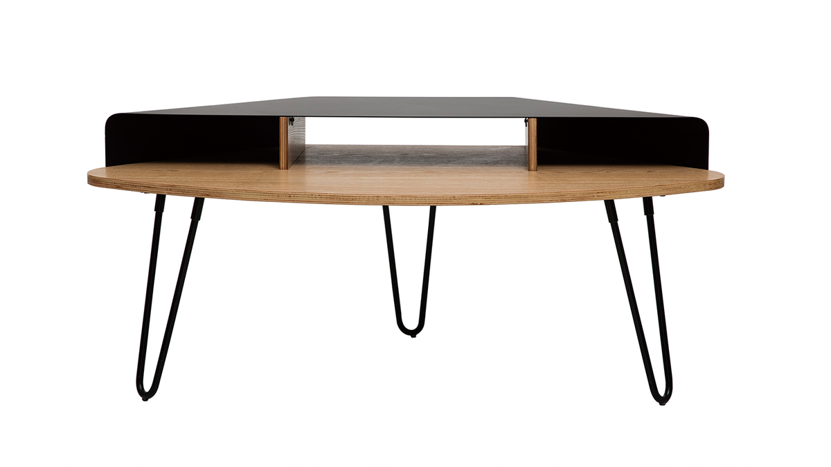 TV-Eckschrank aus schwarzem Metall und Esche QUARTER