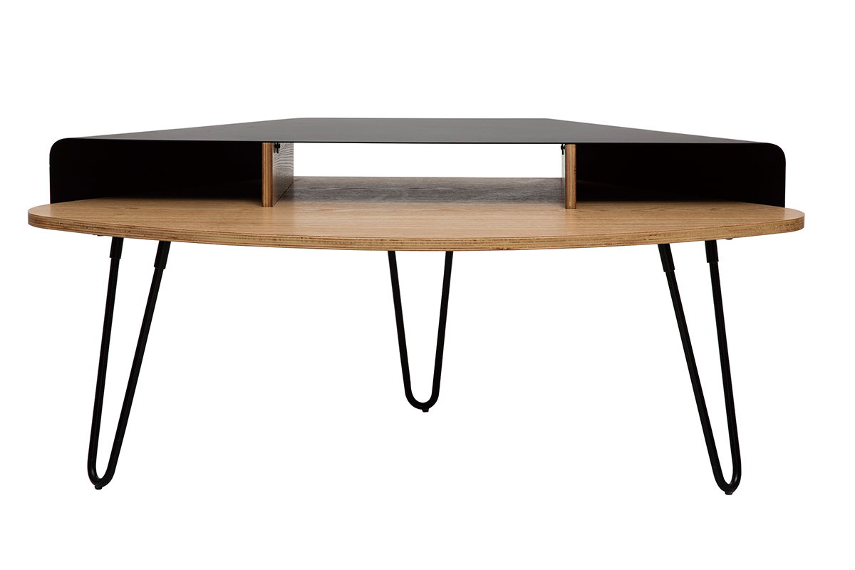 TV-Eckschrank aus schwarzem Metall und Esche QUARTER