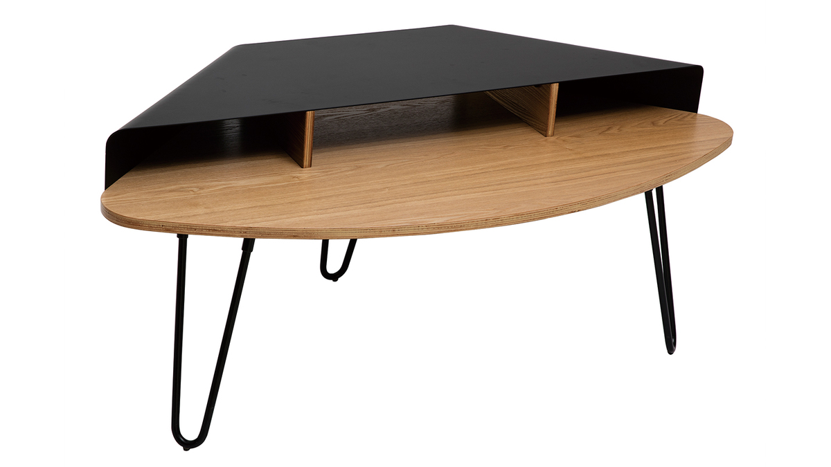 TV-Eckschrank aus schwarzem Metall und Esche QUARTER