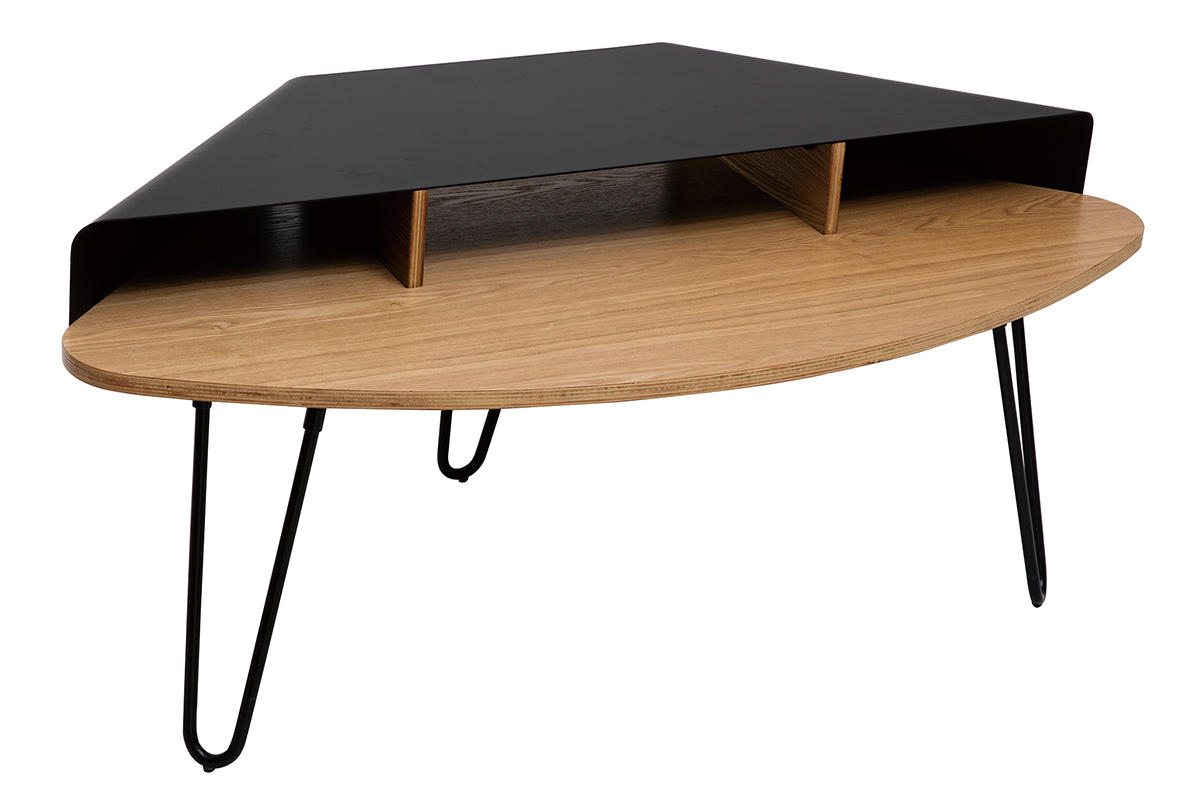 TV-Eckschrank aus schwarzem Metall und Esche QUARTER
