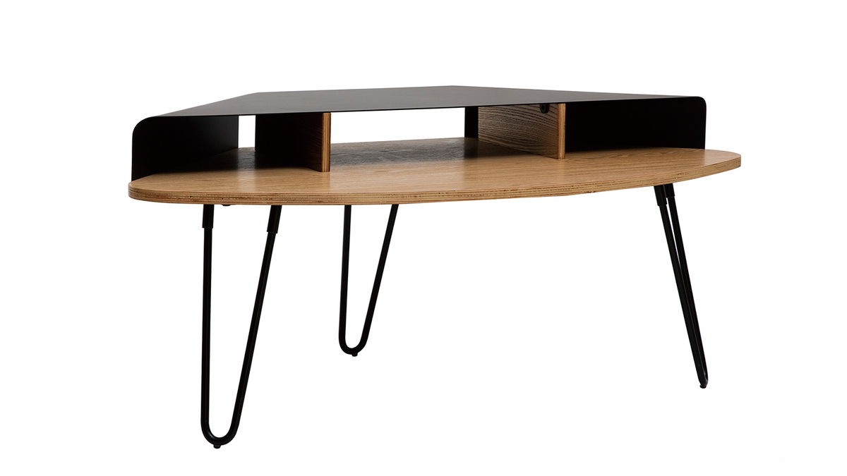 TV-Eckschrank aus schwarzem Metall und Esche QUARTER
