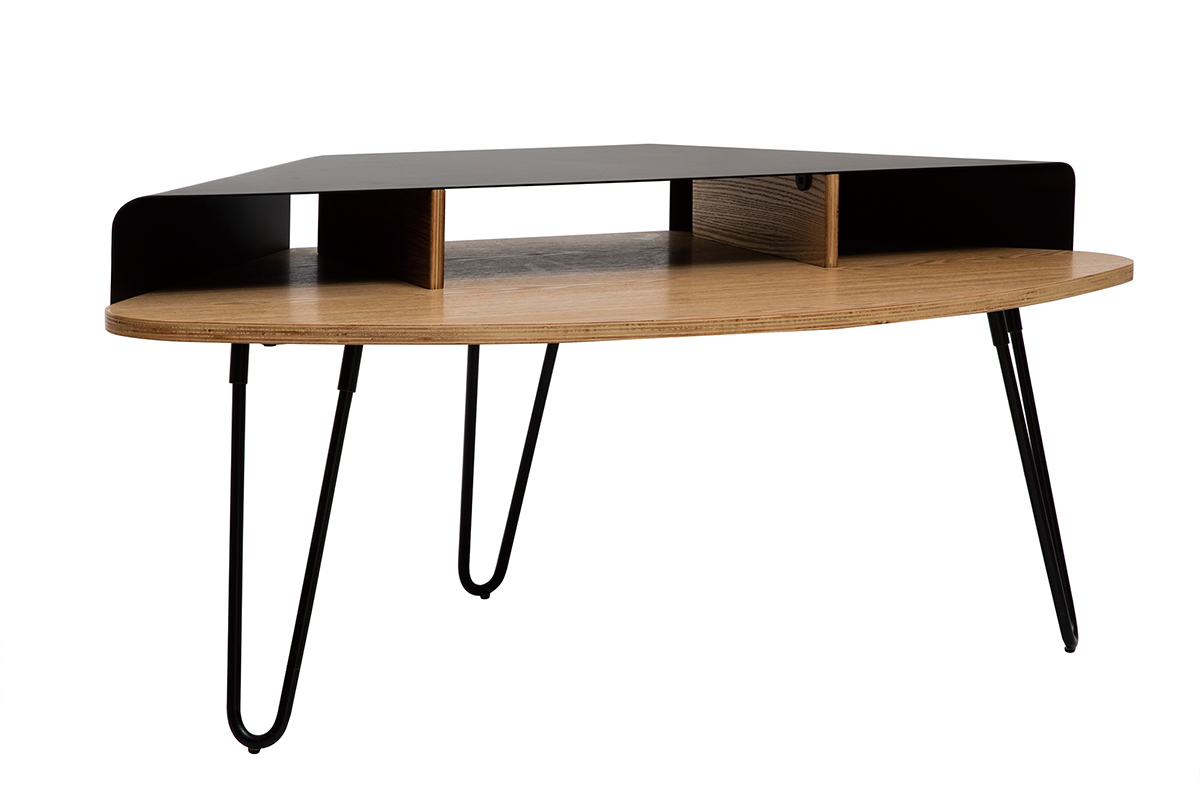 TV-Eckschrank aus schwarzem Metall und Esche QUARTER